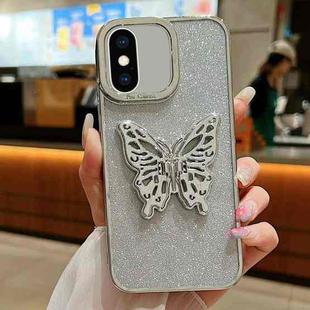 For iPhone XS Max Electroplated Glitter 3D Butterfly TPU Phone Case(Silver)