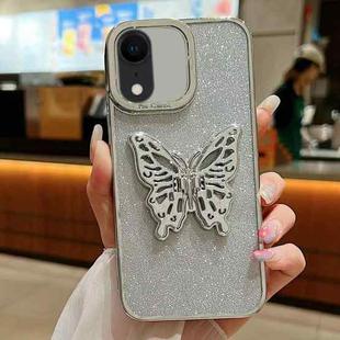 For iPhone XR Electroplated Glitter 3D Butterfly TPU Phone Case(Silver)