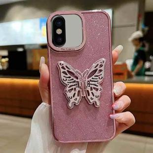 For iPhone X / XS Electroplated Glitter 3D Butterfly TPU Phone Case(Pink)