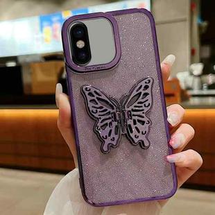 For iPhone X / XS Electroplated Glitter 3D Butterfly TPU Phone Case(Dark Night Purple)