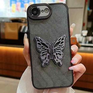 For iPhone 7 / 8 / SE 2022 Electroplated Glitter 3D Butterfly TPU Phone Case(Black)