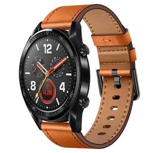 For Huawei Watch GT 22mm SX Connector Metal Button Switch Leather Watch Band(Brown)