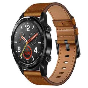 For Huawei Watch GT 22mm SX Connector Metal Button Switch Leather Watch Band(Red Brown)