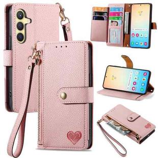 For Samsung Galaxy S25+ 5G Love Zipper Lanyard Leather Phone Case(Pink)