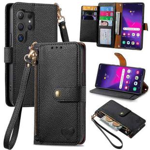 For Samsung Galaxy S25 Ultra 5G Love Zipper Lanyard Leather Phone Case(Black)