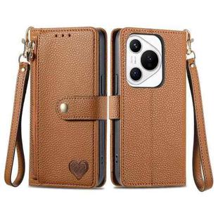 For Huawei Pura 70 Love Zipper Lanyard Leather Phone Case(Brown)