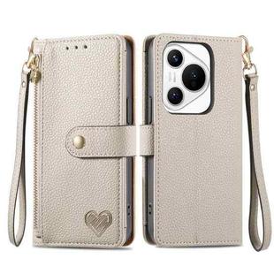 For Huawei Pura 70 Love Zipper Lanyard Leather Phone Case(Gray)