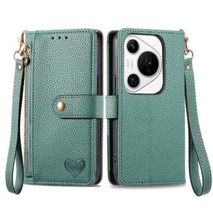 For Huawei Pura 70 Pro Love Zipper Lanyard Leather Phone Case(Green)