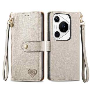 For Huawei Pura 70 Pro+ Love Zipper Lanyard Leather Phone Case(Gray)