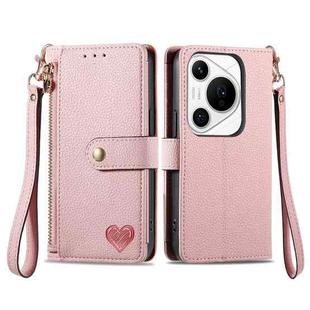 For Huawei Pura 70 Pro+ Love Zipper Lanyard Leather Phone Case(Pink)