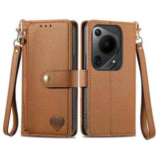 For Huawei Pura 70 Ultra Love Zipper Lanyard Leather Phone Case(Brown)
