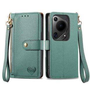 For Huawei Pura 70 Ultra Love Zipper Lanyard Leather Phone Case(Green)