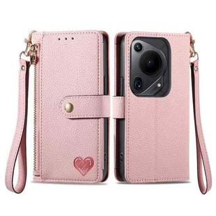 For Huawei Pura 70 Ultra Love Zipper Lanyard Leather Phone Case(Pink)