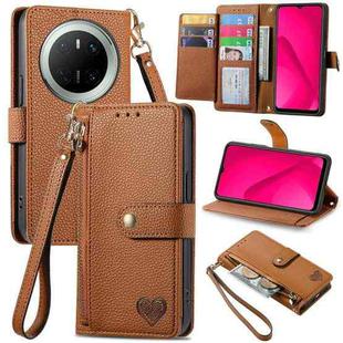 For Huawei Mate 70 Love Zipper Lanyard Leather Phone Case(Brown)