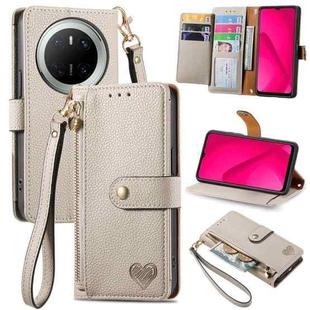 For Huawei Mate 70 Love Zipper Lanyard Leather Phone Case(Gray)