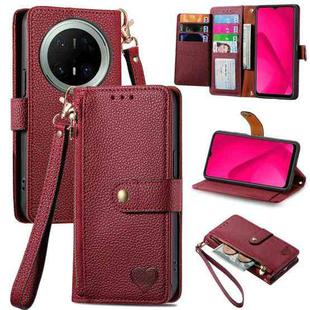 For Huawei Mate 70 Pro Love Zipper Lanyard Leather Phone Case(Red)