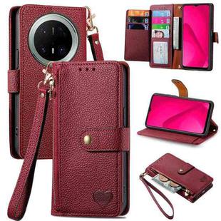 For Huawei Mate 70 Pro+ Love Zipper Lanyard Leather Phone Case(Red)