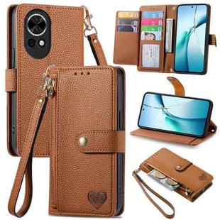 For Huawei nova 13 Love Zipper Lanyard Leather Phone Case(Brown)