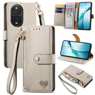 For Huawei nova 13 Pro Love Zipper Lanyard Leather Phone Case(Gray)