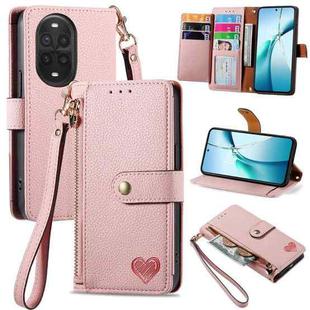 For Huawei nova 13 Pro Love Zipper Lanyard Leather Phone Case(Pink)
