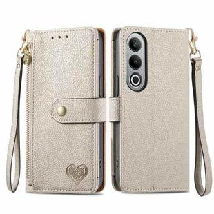 For OnePlus Nord  CE4 Love Zipper Lanyard Leather Phone Case(Gray)