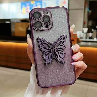 For iPhone 13 Pro Max Electroplated Gradient Glitter 3D Butterfly TPU Phone Case(Gradient Purple)