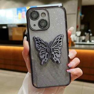 For iPhone 13 Electroplated Gradient Glitter 3D Butterfly TPU Phone Case(Gradient Black)