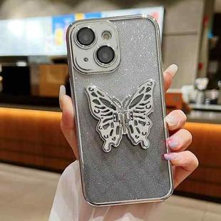 For iPhone 13 Electroplated Gradient Glitter 3D Butterfly TPU Phone Case(Gradient Silver)