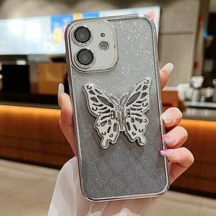 For iPhone 12 Electroplated Gradient Glitter 3D Butterfly TPU Phone Case(Gradient Silver)