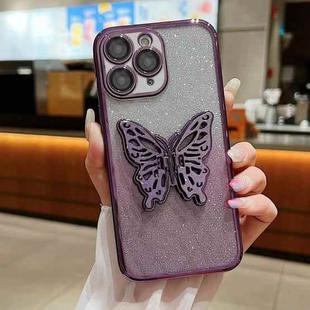 For iPhone 11 Pro Electroplated Gradient Glitter 3D Butterfly TPU Phone Case(Gradient Purple)