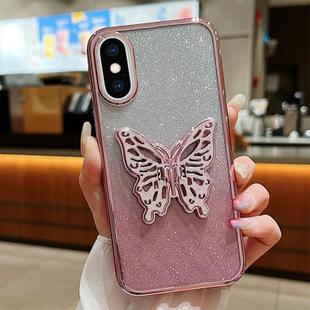 For iPhone XS Max Electroplated Gradient Glitter 3D Butterfly TPU Phone Case(Gradient Pink)