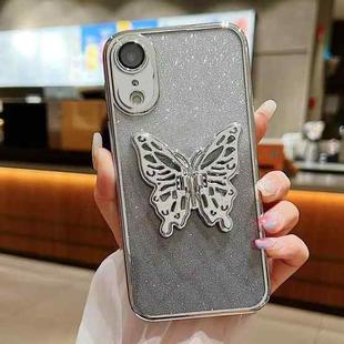 For iPhone XR Electroplated Gradient Glitter 3D Butterfly TPU Phone Case(Gradient Silver)