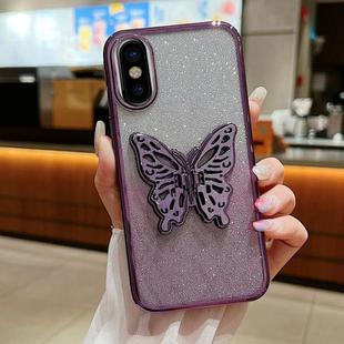 For iPhone X / XS Electroplated Gradient Glitter 3D Butterfly TPU Phone Case(Gradient Purple)