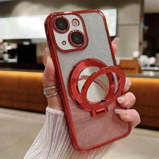 For iPhone 14 Plated Mirror Holder Gradient Glitter Magsafe Phone Case(Red)