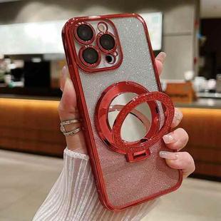 For iPhone 14 Pro Plated Mirror Holder Gradient Glitter MagSafe Phone Case(Red)