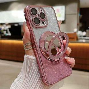 For iPhone 13 Pro Plated Mirror Holder Gradient Glitter MagSafe Phone Case(Pink)