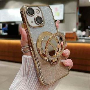 For iPhone 13 mini Plated Mirror Holder Gradient Glitter MagSafe Phone Case(Gold)