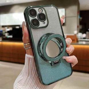 For iPhone 11 Pro Max Plated Mirror Holder Gradient Glitter MagSafe Phone Case(Green)