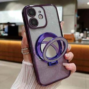 For iPhone  11 Plated Mirror Holder Gradient Glitter MagSafe Phone Case(Purple)