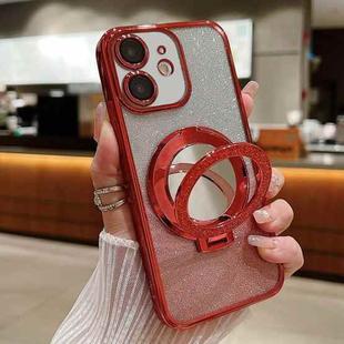 For iPhone  11 Plated Mirror Holder Gradient Glitter MagSafe Phone Case(Red)