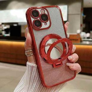 For iPhone 11 Pro Plated Mirror Holder Gradient Glitter MagSafe Phone Case(Red)