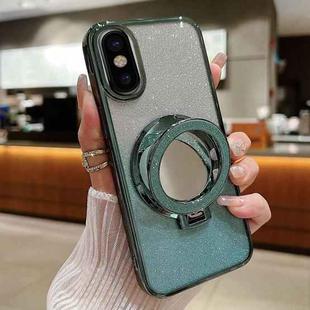 For iPhone X / XS Plated Mirror Holder Gradient Glitter MagSafe Phone Case(Green)