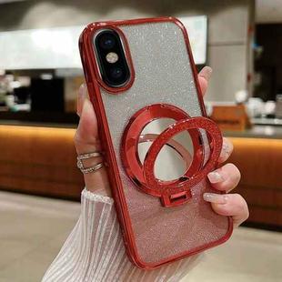 For iPhone X / XS Plated Mirror Holder Gradient Glitter MagSafe Phone Case(Red)