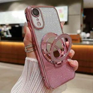 For iPhone XR Plated Mirror Holder Gradient Glitter MagSafe Phone Case(Pink)