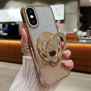 For iPhone XS Max Plated Mirror Holder Gradient Glitter MagSafe Phone Case(Gold)