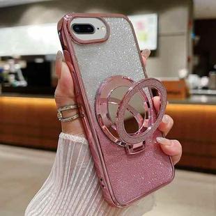 For  iPhone 7 Plus / 8 Plus Plated Mirror Holder Gradient Glitter MagSafe Phone Case(Pink)