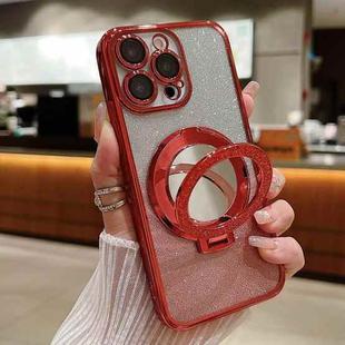 For iPhone 17 Plated Mirror Holder Gradient Glitter MagSafe Phone Case(Red)
