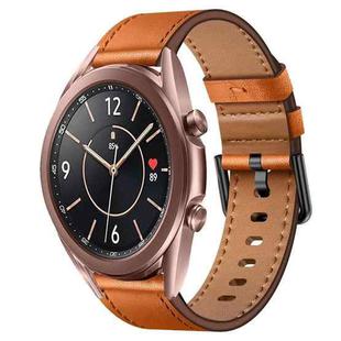 For Samsung Galaxy Watch 3 41mm 20mm SX Connector Metal Button Switch Leather Watch Band(Brown)