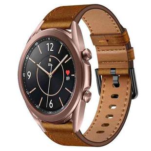 For Samsung Galaxy Watch 3 41mm 20mm SX Connector Metal Button Switch Leather Watch Band(Red Brown)