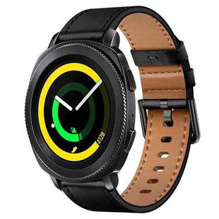 For Samsung Galaxy Gear Sport 20mm SX Connector Metal Button Switch Leather Watch Band(Black)